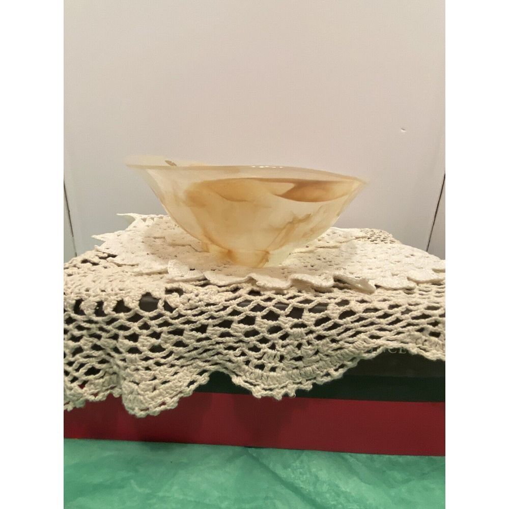 Vintage Lavorazione Arte art Murano Italy Decorative Bowl‎ peach cream  swirl.